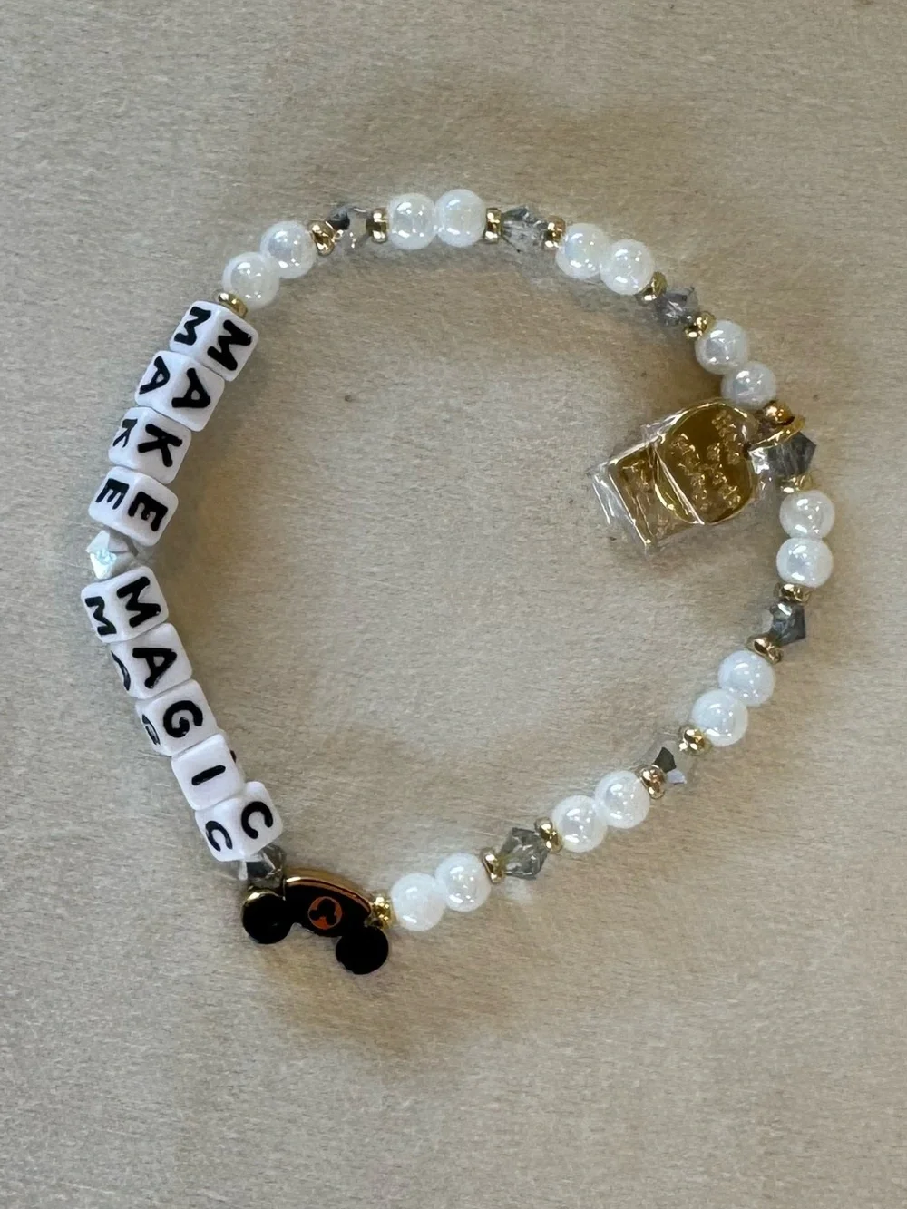 Pearl Bead 'Make Magic' Stretch Bracelet - White & Gold